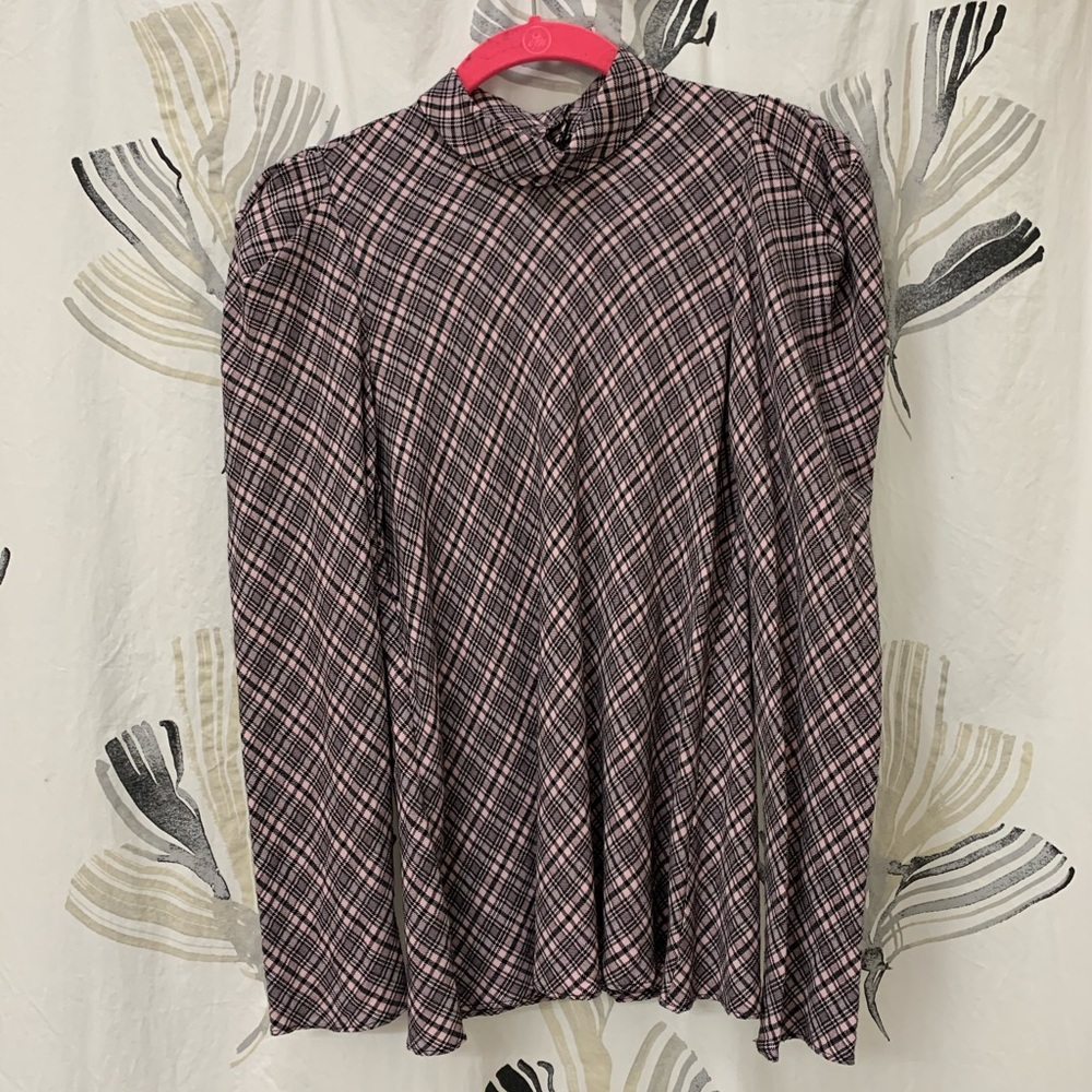 NWOT Zara women pink black plaid blouse shirt XS